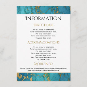 Carte D'accompagnement Mariage en marbre bleu or Détails