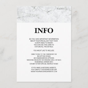 Carte D'accompagnement Mariage en marbre moderne détails / fiche d'inform