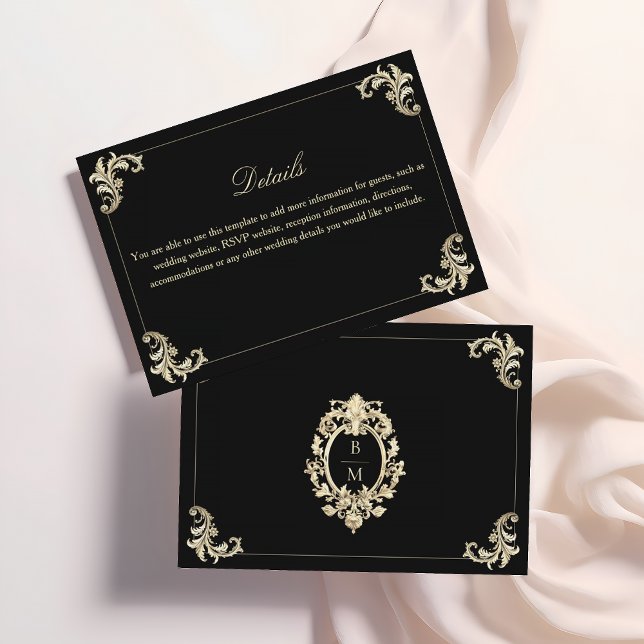 Carte D'accompagnement Mariage en or noir baroque Détails (Créateur téléchargé)