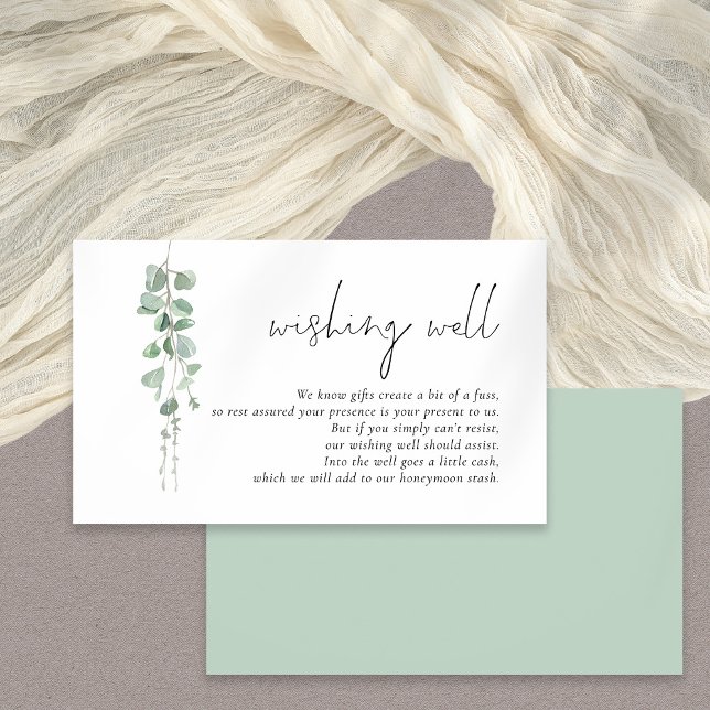 Carte D'accompagnement Mariage Eucalyptus de Sage Moderne bien vouloir (Front and back view)