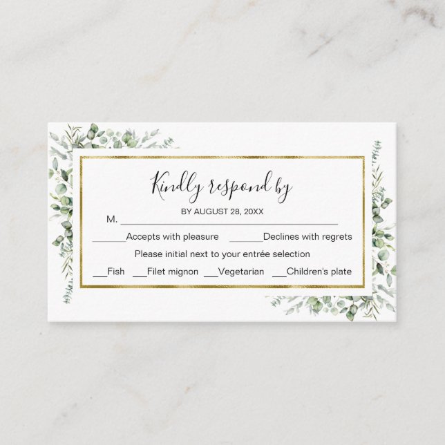 Carte D'accompagnement Mariage Eucalyptus vert RSVP (Devant)