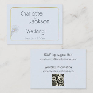 Carte D'accompagnement Mariage Fleur de Lys Pâle Bleu Cadre Or Déco