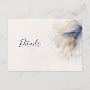 Carte D'accompagnement Mariage Fleur Rêveuse Bleu Doré Fumé