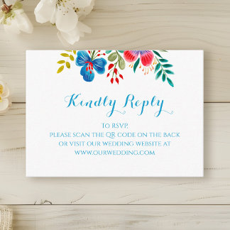 Carte D'accompagnement Mariage Fleur sauvage couleur aquarelle QR RSVP