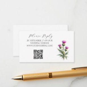 Carte D'accompagnement Mariage Fleuris Violet Aquarelle Écossais Chardon 