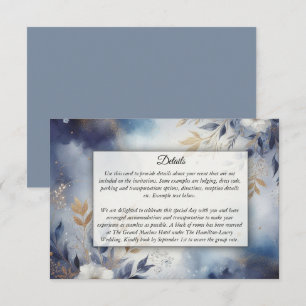 Carte D'accompagnement Mariage Fleurs Bleu Nuit et Or