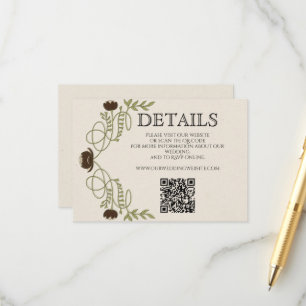 Carte D'accompagnement Mariage Floral Art Nouveau Vintage Brun Espresso