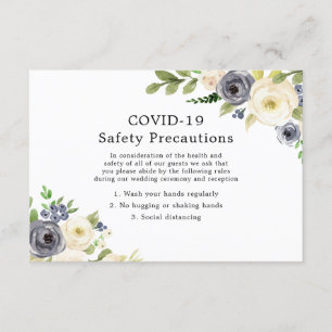 Carte D'accompagnement Mariage floral blanc et marine COVID-19 Sécurité