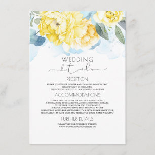 Carte D'accompagnement Mariage floral bleu et jaune Dusty