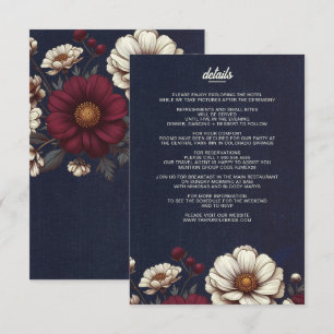 Carte D'accompagnement Mariage floral bleu marine et bourgogne