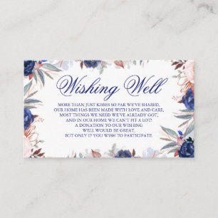 Carte D'accompagnement Mariage floral bleu marine Wishing well