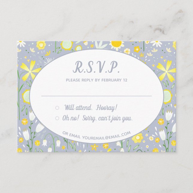 Carte D'accompagnement Mariage floral bleu moderne RSVP (Devant)