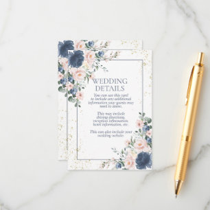 Carte D'accompagnement Mariage floral bleu pâle rose rose pâle