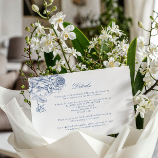 Carte D'accompagnement Mariage Floral Bleu Poussiéreux Élégant Classique