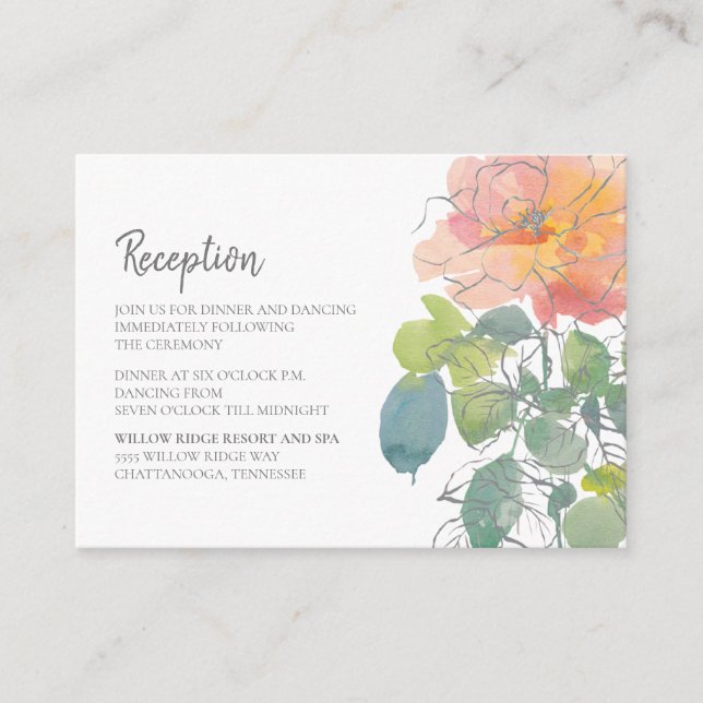Carte D'accompagnement Mariage Floral Bohème Aquarelle Corail Rose (Devant)