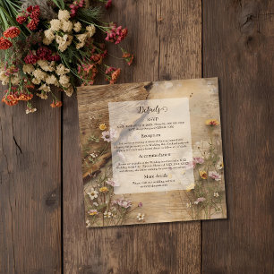 Carte D'accompagnement Mariage Floral Bohème en Bois Rustique 