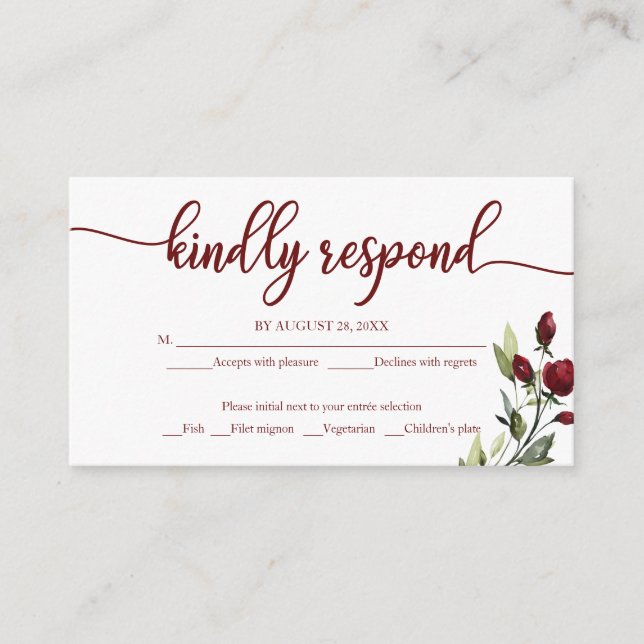 Carte D'accompagnement Mariage Floral Bourgogne RSVP Crème Rustique (Devant)