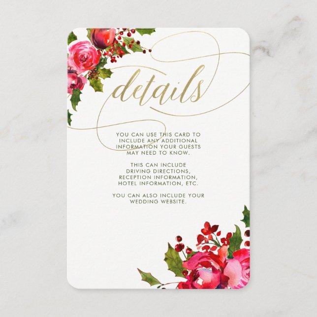 Carte D'accompagnement Mariage Floral de Fête | Informations pour les inv (Devant)