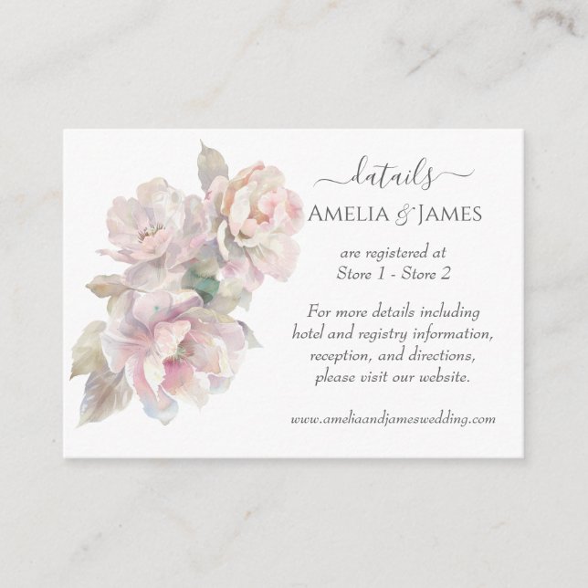 Carte D'accompagnement Mariage floral de pivoine rose romantique (Devant)