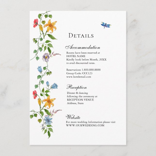 Carte D'accompagnement Mariage Floral du jardin anglais (Devant)