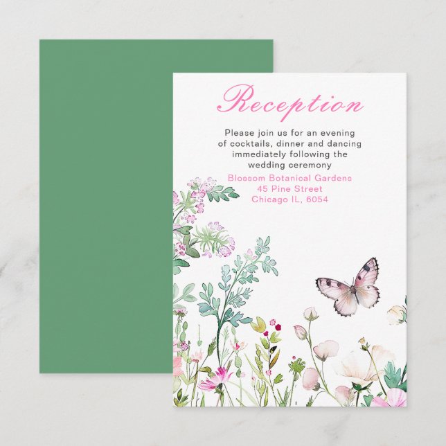 Carte D'accompagnement Mariage floral du papillon vert du printemps (Devant / Derrière)