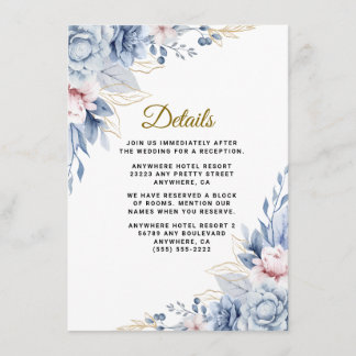 Carte D'accompagnement Mariage floral élégant bleu et rose