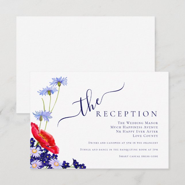 Carte D'accompagnement Mariage floral Élégant été de la marine moderne bl (Devant / Derrière)