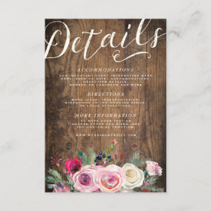 Carte D'accompagnement Mariage floral en bois rustique de dentelle de la