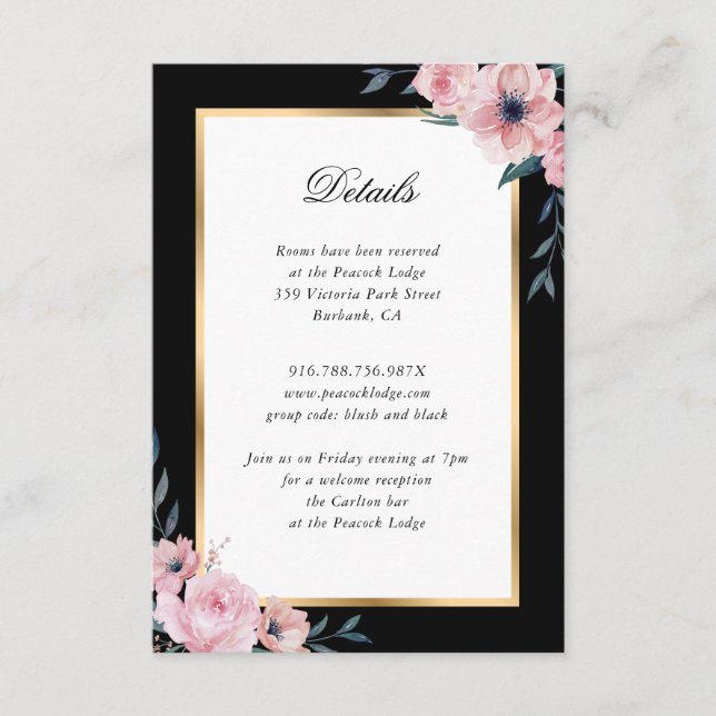 Carte D'accompagnement Mariage floral en or noir (Devant)