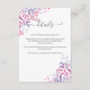 Carte D'accompagnement Mariage Floral Fleurs Sauvages Teintes Violettes