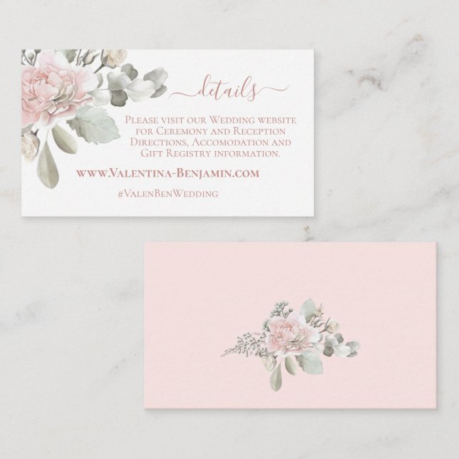 Carte D'accompagnement Mariage floral floral floutée rose poussiéreux boh (Devant / Derrière)