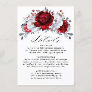 Carte D'accompagnement Mariage Floral Métallisé Rouge Royal Blanc Argent