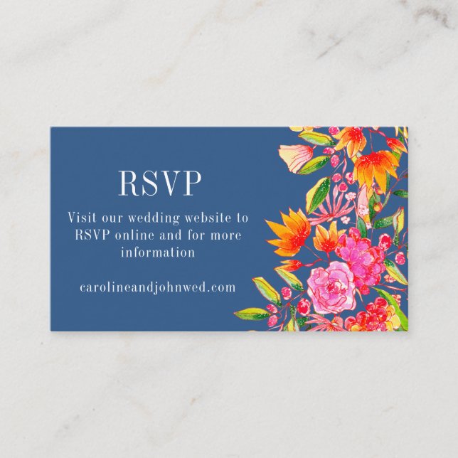 Carte D'accompagnement Mariage Floral rose bleu RSVP en ligne (Devant)