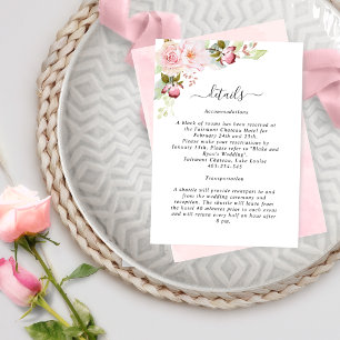 Carte D'accompagnement Mariage Floral rose, Blush Détails Réception