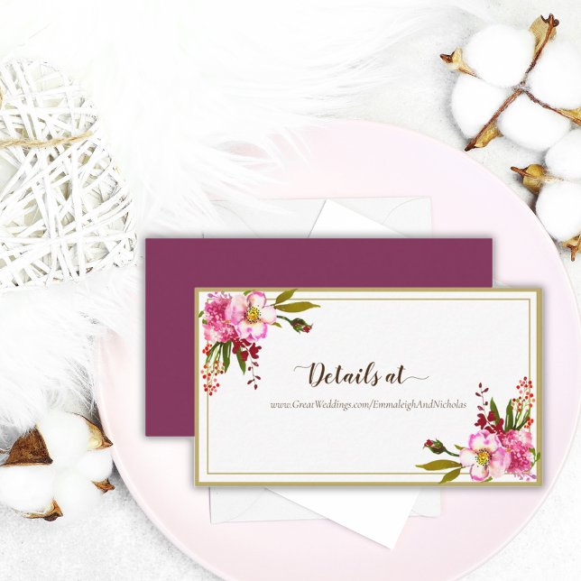 Carte D'accompagnement Mariage floral rose doré Magenta (Créateur téléchargé)