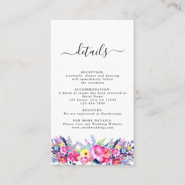 Carte D'accompagnement Mariage floral rose et jaune chaud (Devant)