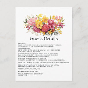 Carte D'accompagnement Mariage Floral rose et jaune Détails de l'invité