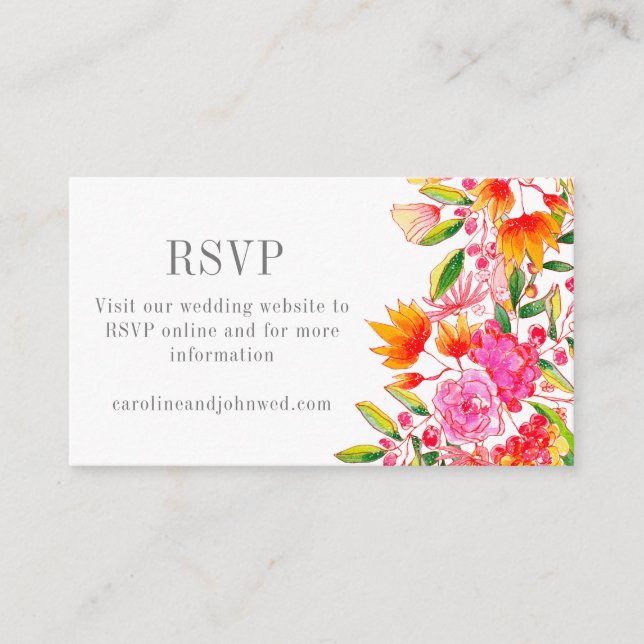 Carte D'accompagnement Mariage floral rose moderne RSVP QR Code (Devant)