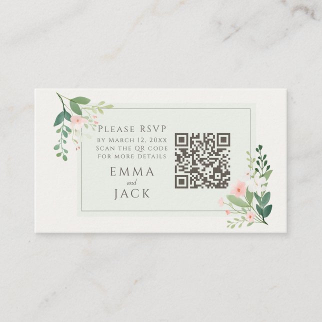 Carte D'accompagnement Mariage floral rose RSVP QR Code (Devant)
