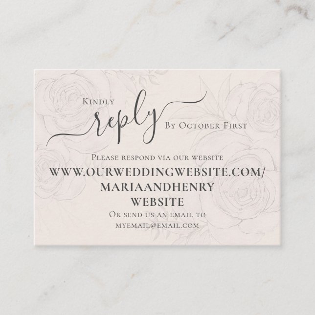 Carte D'accompagnement Mariage floral rose vierge RSVP personnalisé (Devant)