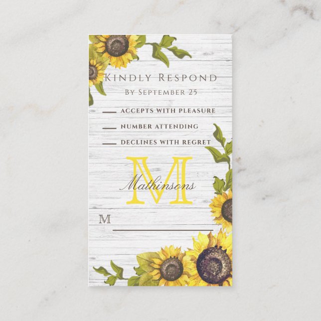Carte D'accompagnement Mariage floral rustique Fleurs de soleil en bois b (Dos)