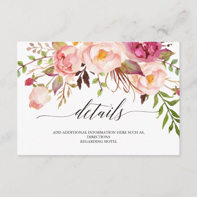 Carte D'accompagnement Mariage floral rustique Informations/Détails 2-Sid (Devant)