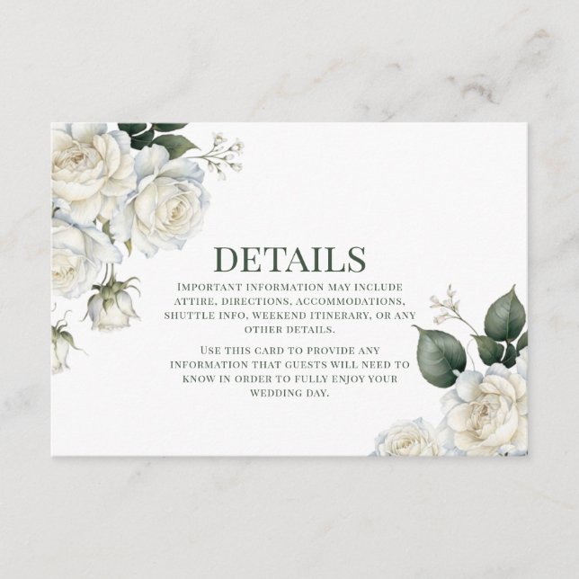 Carte D'accompagnement Mariage Floral Sage & Rose Blanche  (Devant)