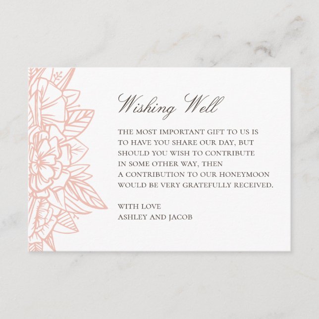 Carte D'accompagnement Mariage floral simple rose roux désirant bien (Devant)