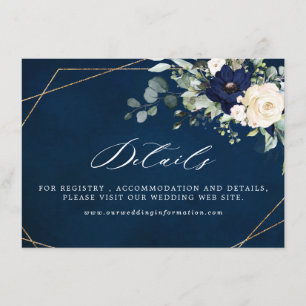 Carte D'accompagnement Mariage floral verdure géométrique bleu marine ros