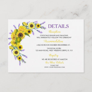 Carte D'accompagnement Mariage Floral Vintage Tournesol et Lavande