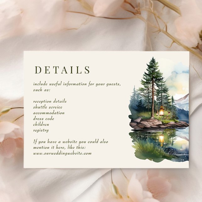 Carte D'accompagnement Mariage forestier de Country Lake Twilight (Wedding details card from the Country Lake wedding collection by Darling & May)