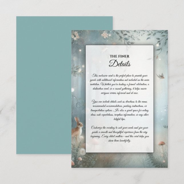 Carte D'accompagnement Mariage forestier turquoise et de pêche enchantée (Devant / Derrière)