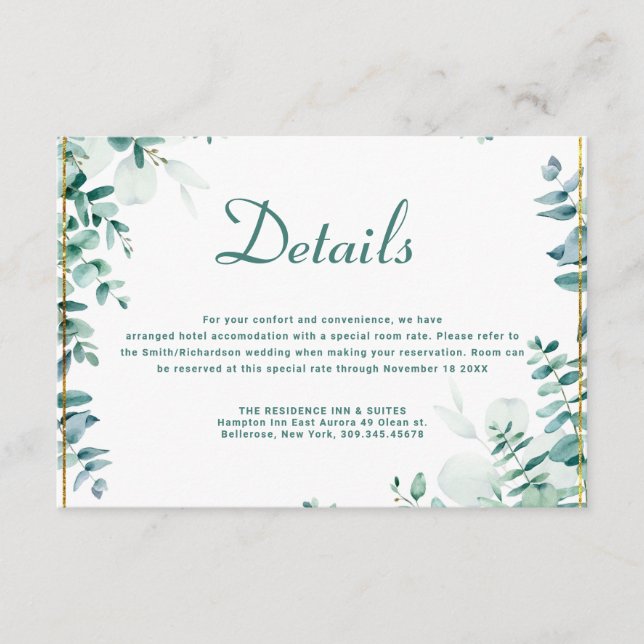 Carte D'accompagnement Mariage Frameborder Eucalyptus (Devant)