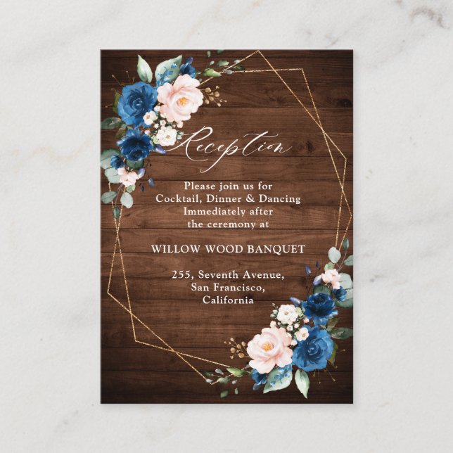 Carte D'accompagnement Mariage géométrique en bois rustique bleu marine r (Devant)